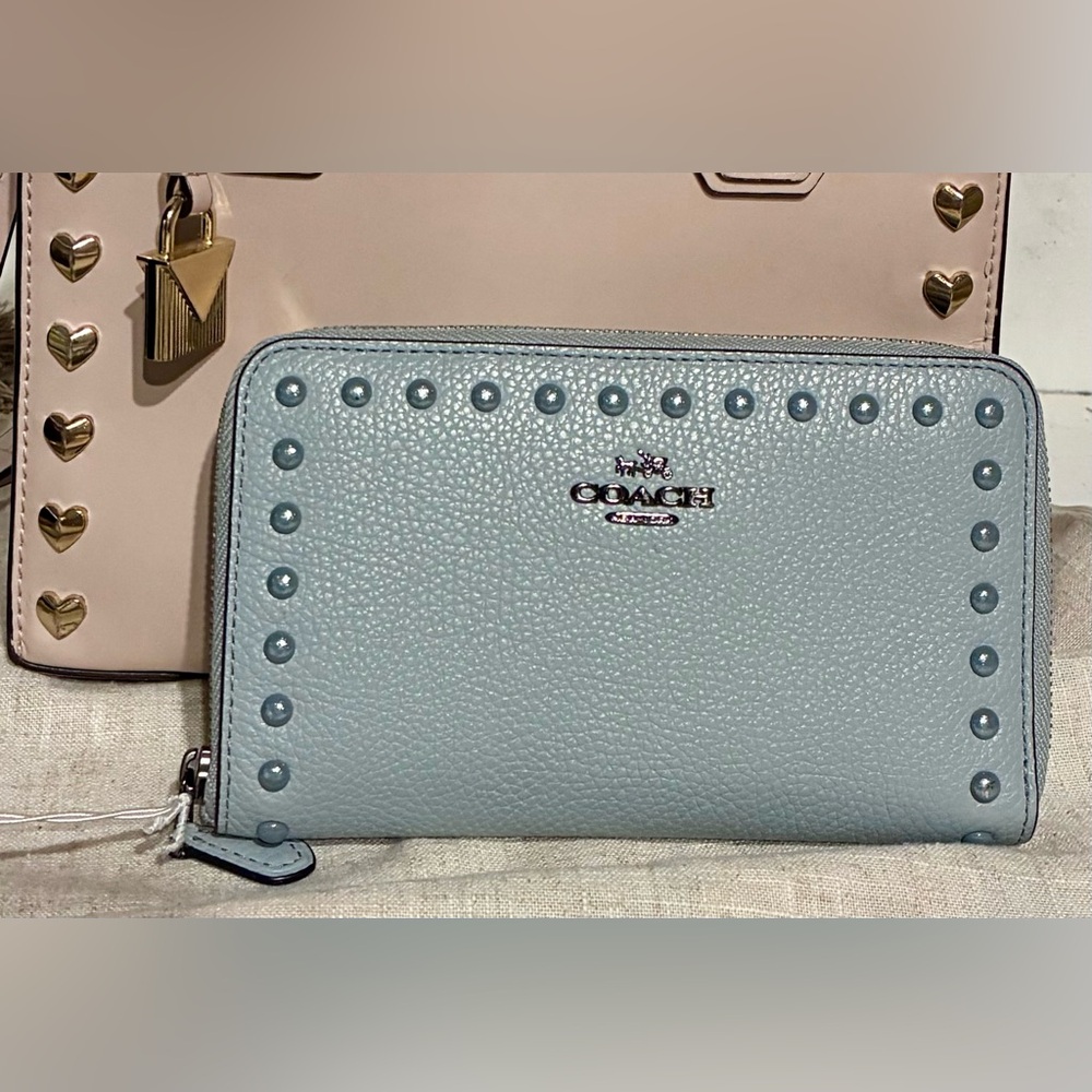 Coach Blue Studded Zip Around Women's Wallet
